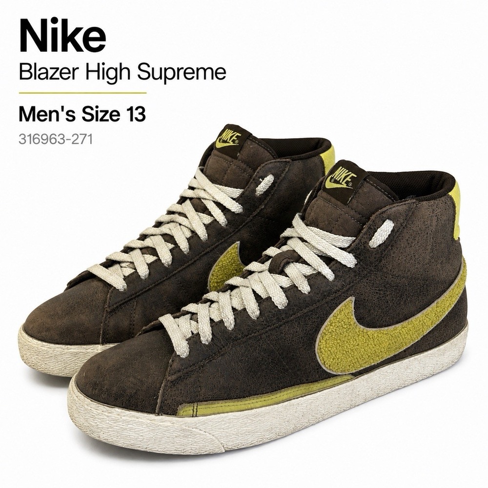 Nike Blazer High Supreme Baroque Brown Zest Yellow Size 13 (2007) DEAD STOCK